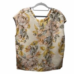 Nicole Miller Floral Button Back Cap-Sleeve Blouse